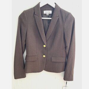 CALVIN KLEIN Brown Two-Button Suit Blazer Jacket Size 2P Petites NWT $129